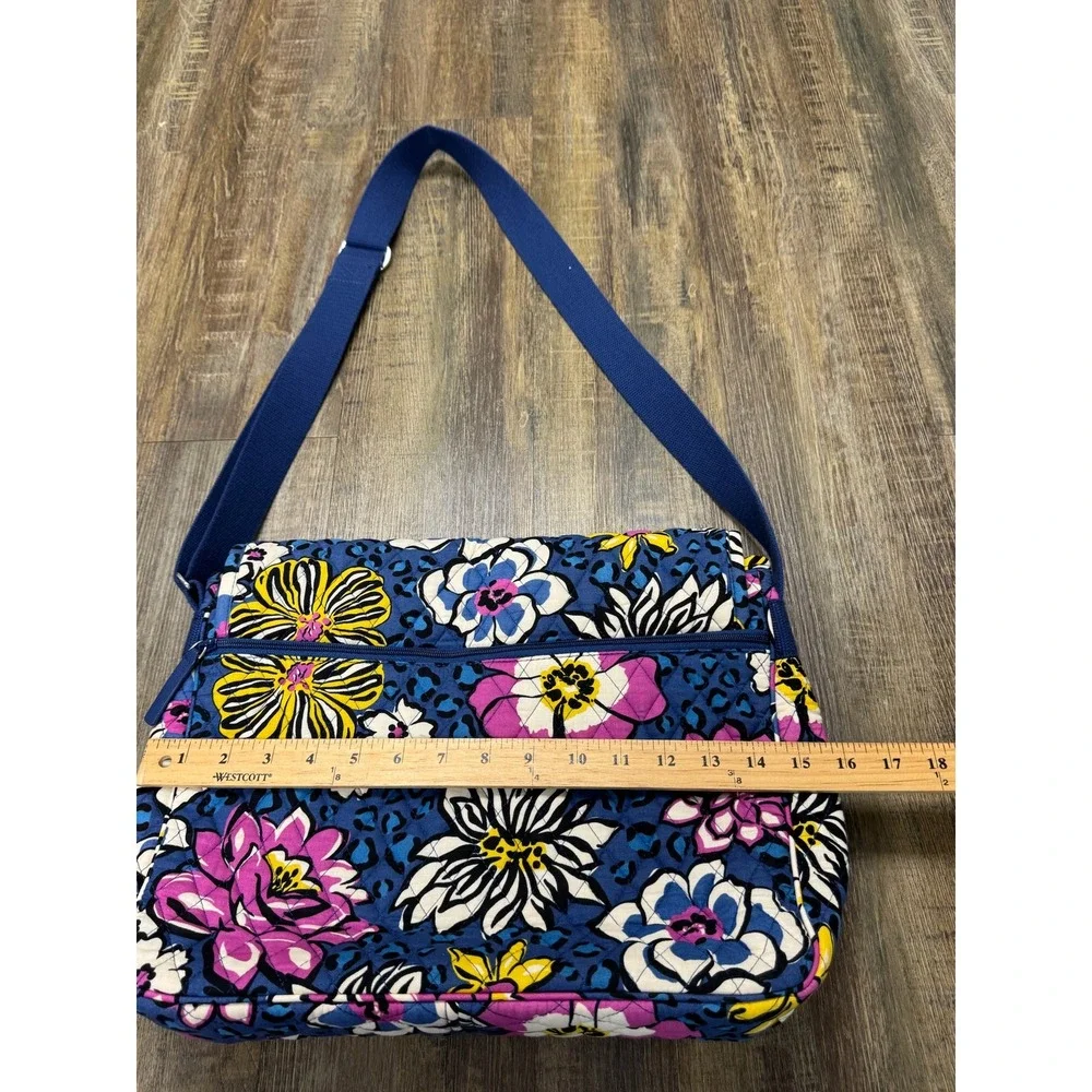 Vera Bradley Floral Leopard Quilted Cotton Messenger Bag Blue Pink Crossbody